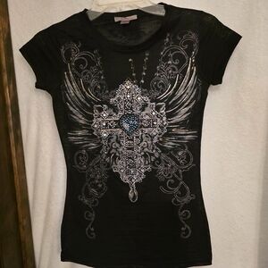 Rosio Black Tee with Silver Embellishments